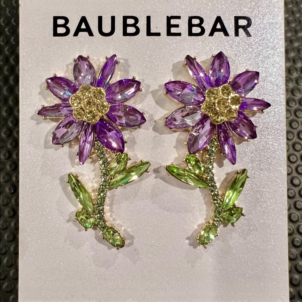 Baublebar Rhinestone Large Flower Floral Earrings purple green yellow gemstones
